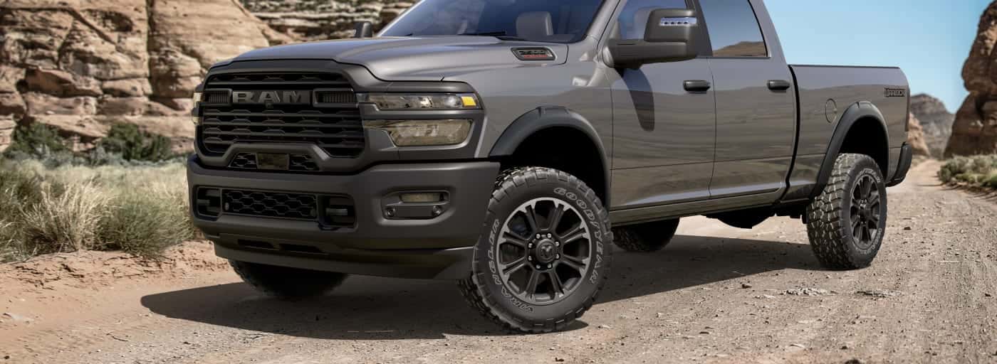 A gray 2026 RAM 2500 truck in desert adventure