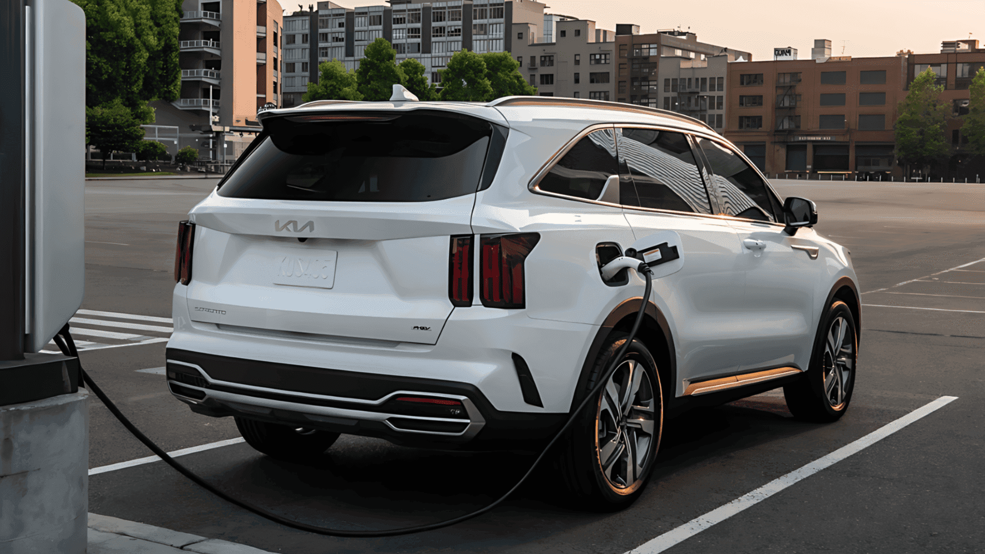 2024 Kia Sorento Plug-In Hybrid charging at a station in an urban parking lot