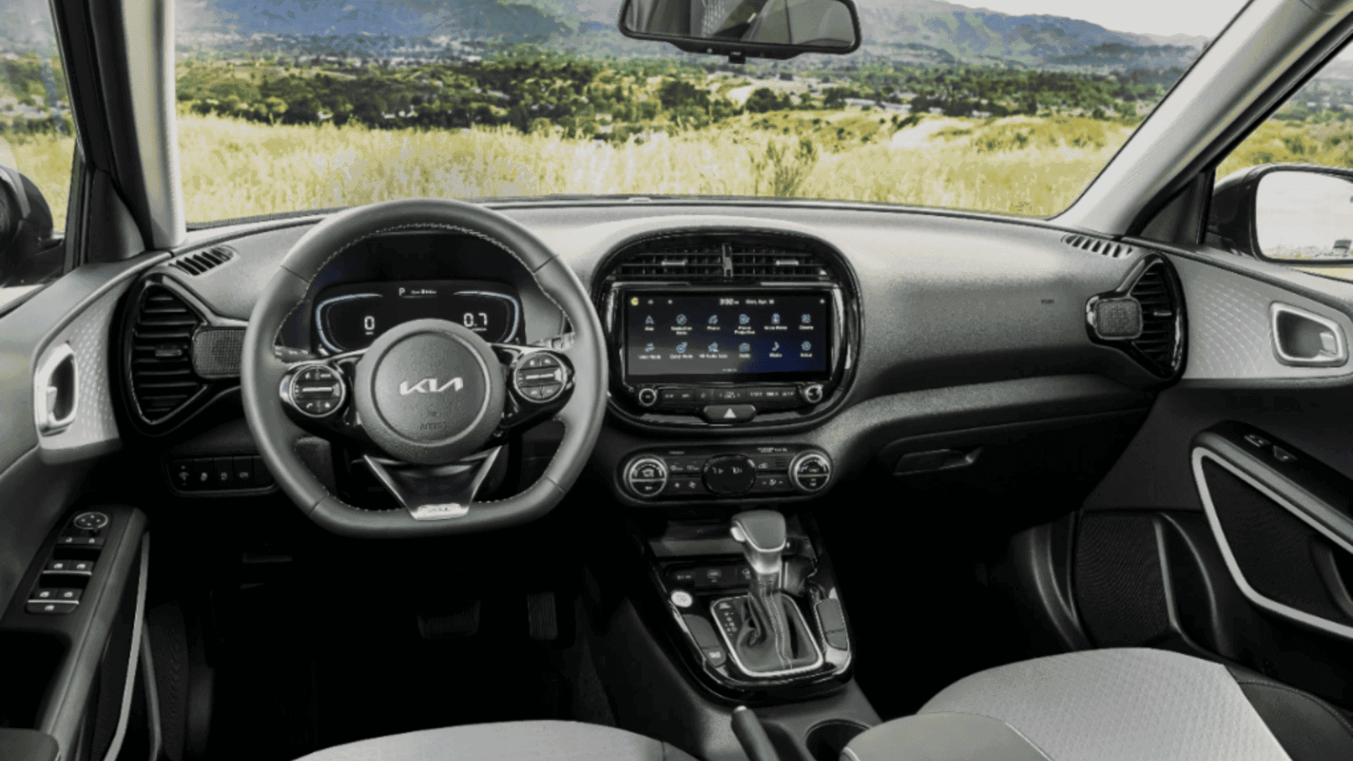 Steering wheel and dashboard view inside the 2024 Kia Soul