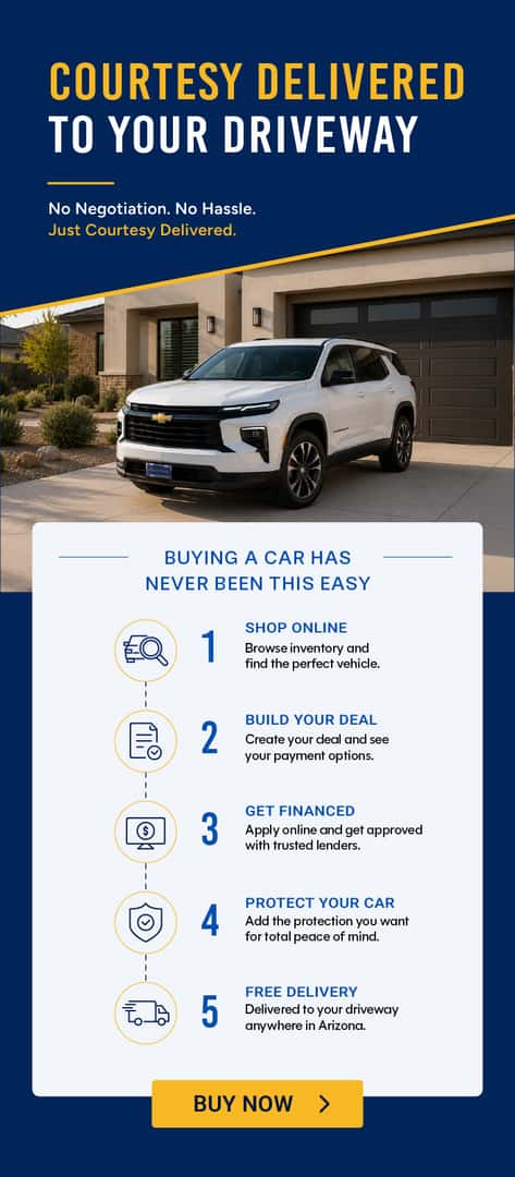 White Chevrolet SUV parked in an Arizona home driveway after Courtesy Delivered home delivery