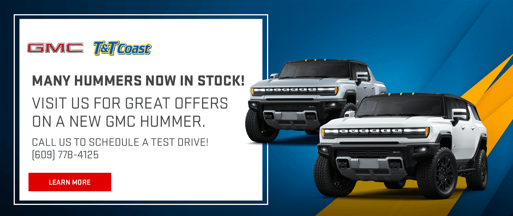 Many Hummers now In Stock! Visit us for great offers on a new GMC Hummer. Call us to schedule a test drive! Ph# (609) 778-4125