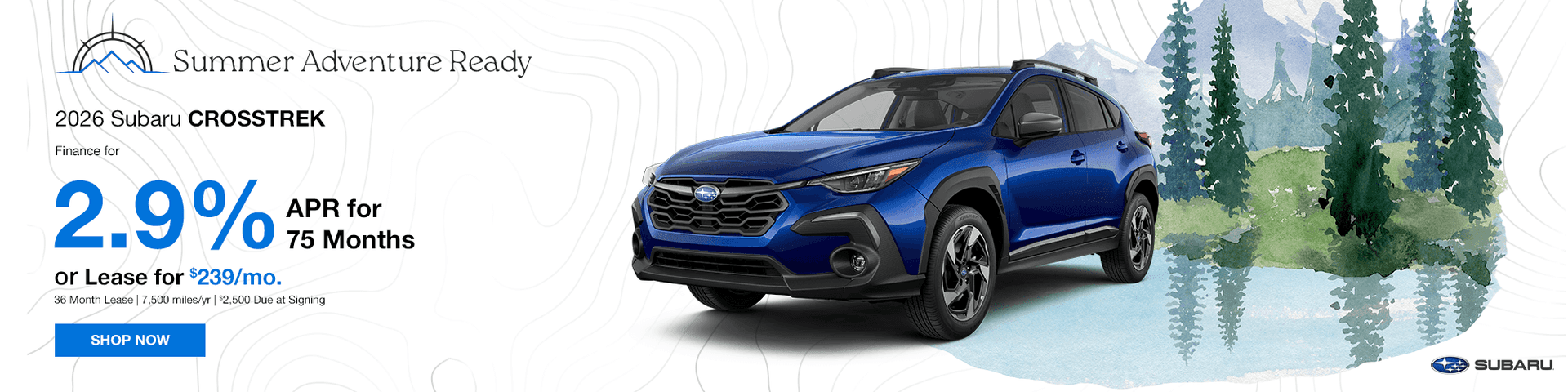 2026 Subaru Crosstrek 2.9% APR Financing for 75 months or lease for $239/mo. (