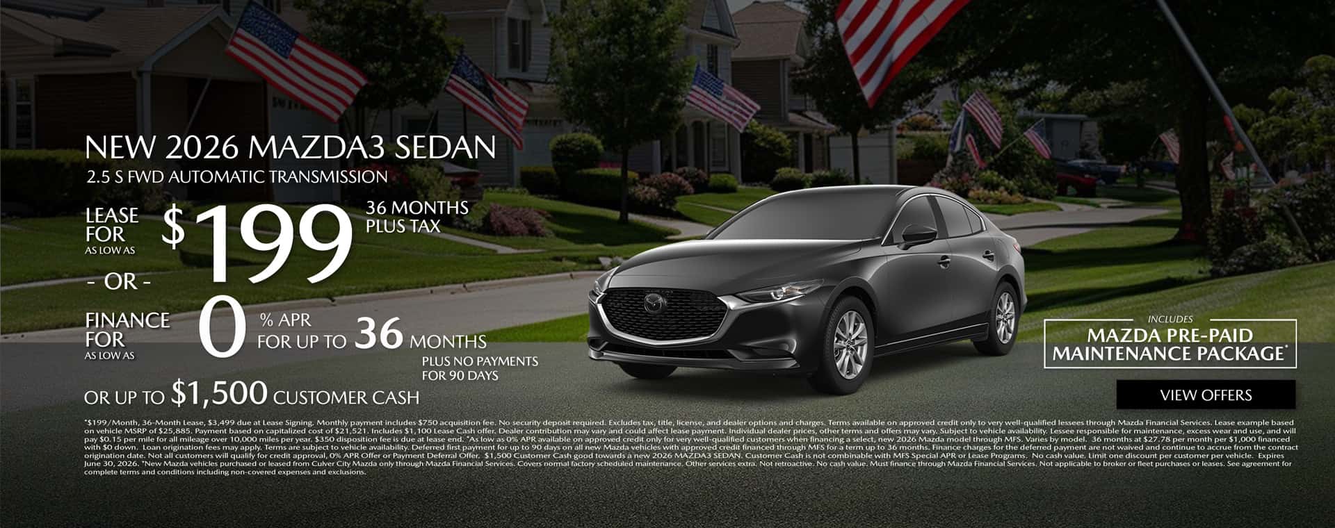 Image saying that there are special lease offers on the Mazda3 Sedan at Culver City Mazda