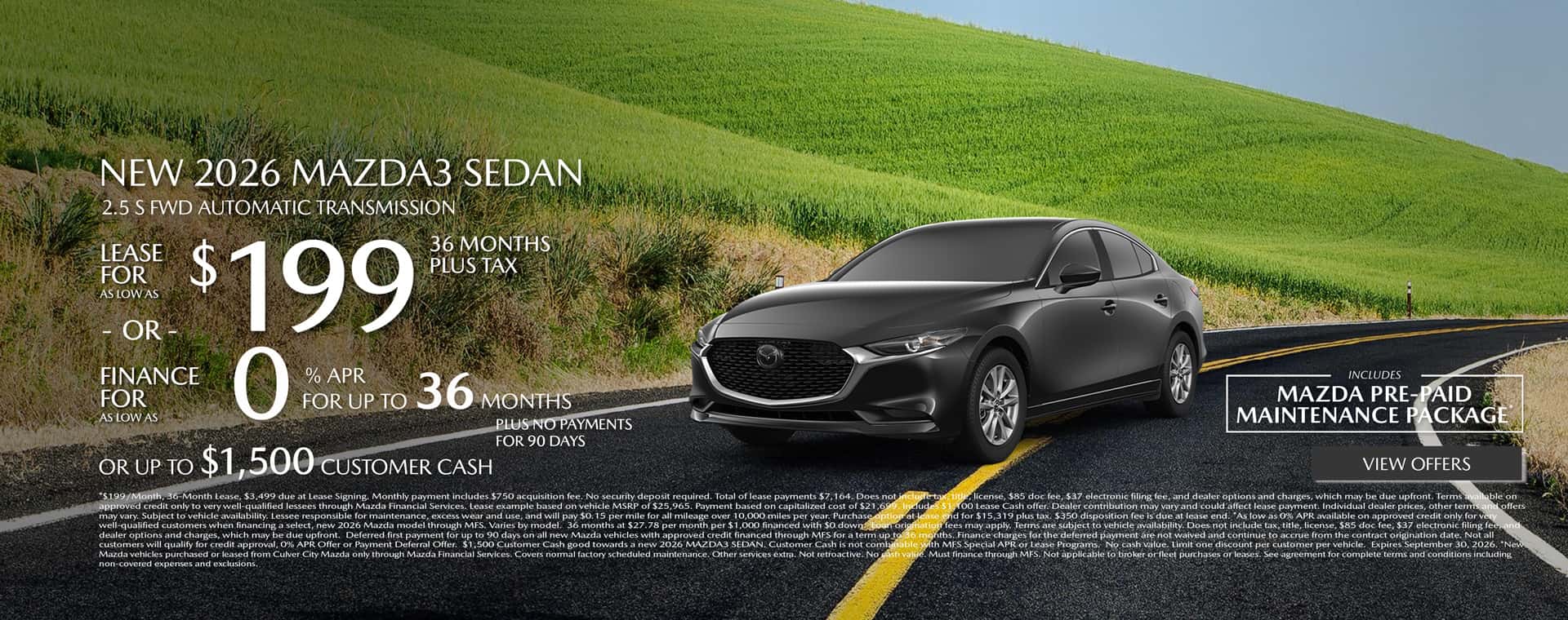 Image saying that there are special lease offers on the Mazda3 Sedan at Culver City Mazda