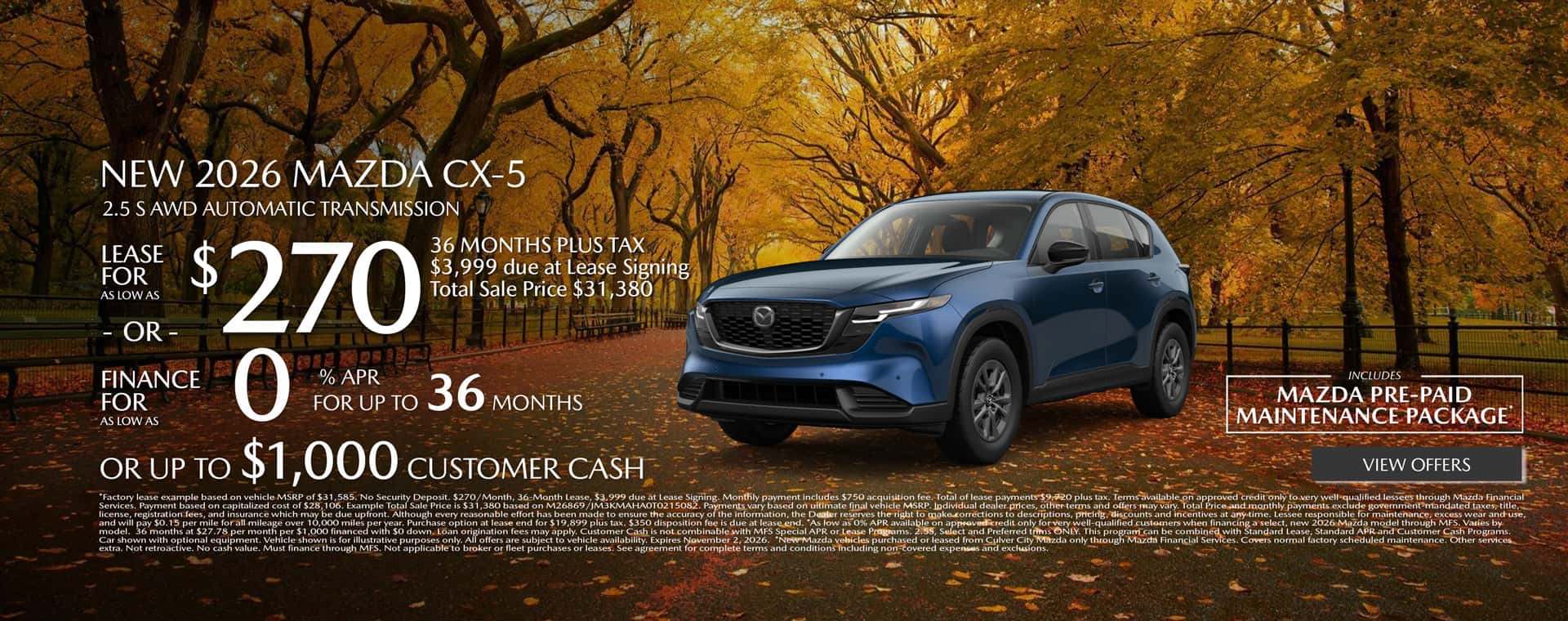 Image saying that there are special lease offers on the Mazda CX-5 at Culver City Mazda