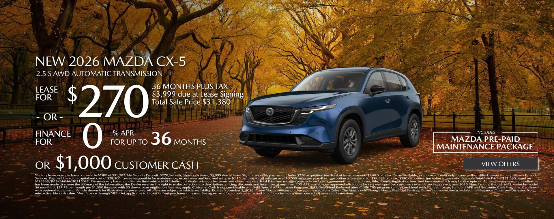 Image saying that there are special lease offers on the Mazda CX-5 at Culver City Mazda