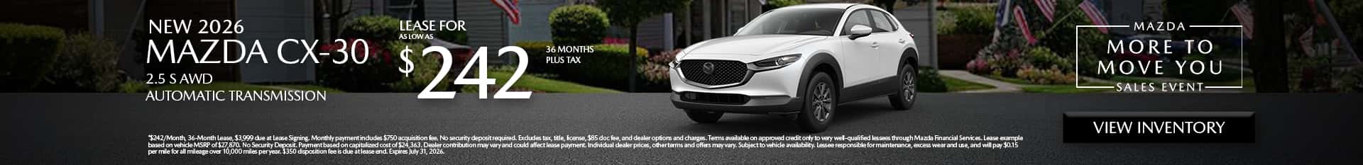 Image saying that there are special lease offers on the Mazda CX-30 at Culver City Mazda