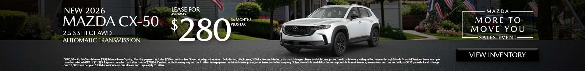Image saying that there are special lease offers on the Mazda CX-50 at Culver City Mazda