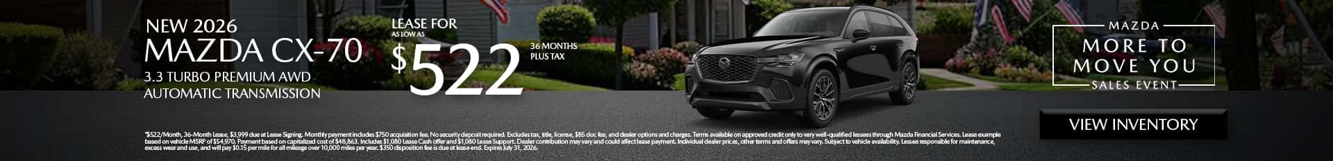 Image saying that there are special lease offers on the Mazda CX-70 at Culver City Mazda