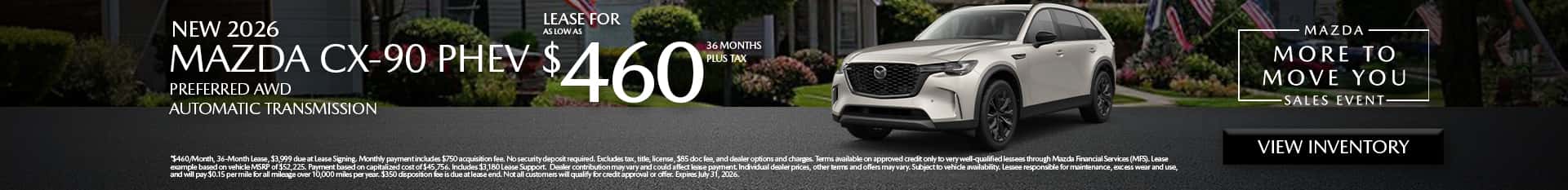 Image saying that there are special lease offers on the Mazda CX-90 PHEV at Culver City Mazda