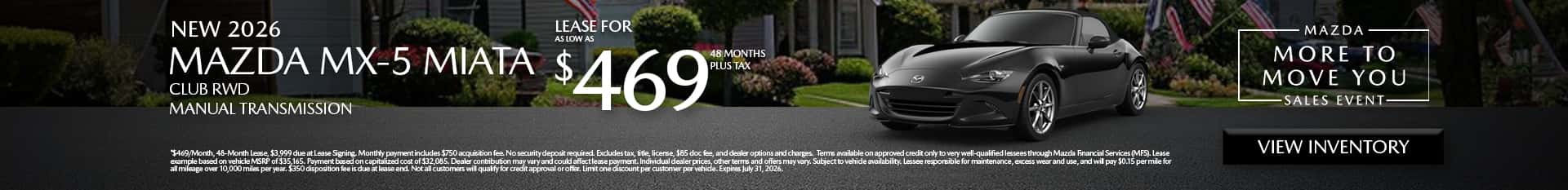 Image saying that there are special lease offers on the Mazda MX-5 Miata at Culver City Mazda