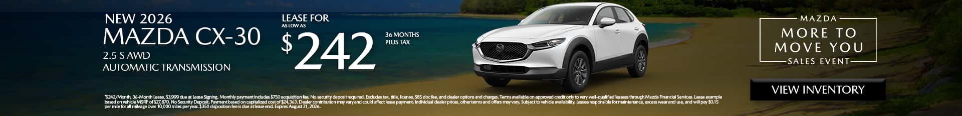 Image saying that there are special lease offers on the Mazda CX-30 at Culver City Mazda