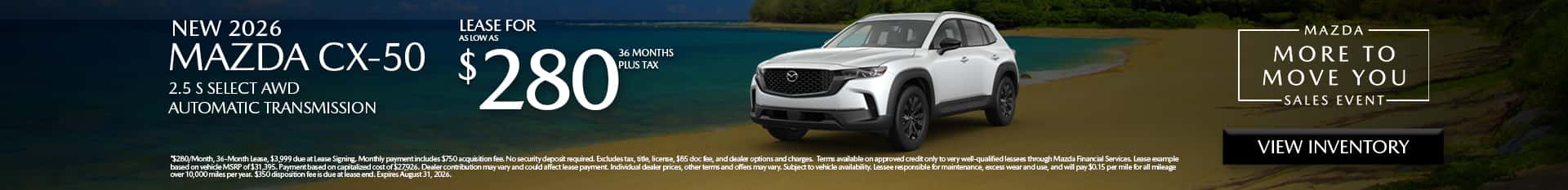 Image saying that there are special lease offers on the Mazda CX-50 at Culver City Mazda