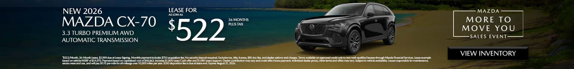 Image saying that there are special lease offers on the Mazda CX-70 at Culver City Mazda