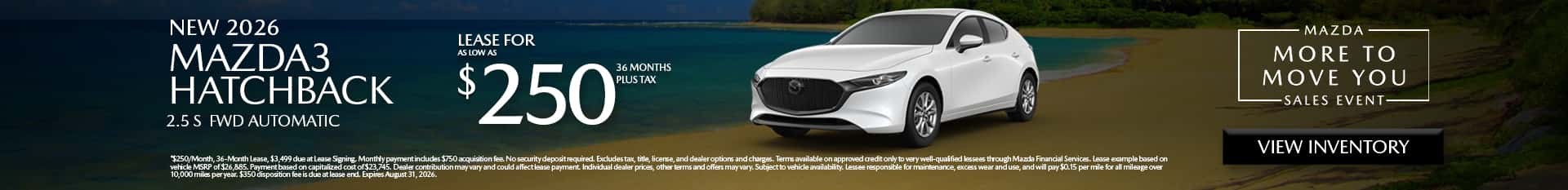 Image saying that there are special lease offers on the Mazda3 Hatchback at Culver City Mazda