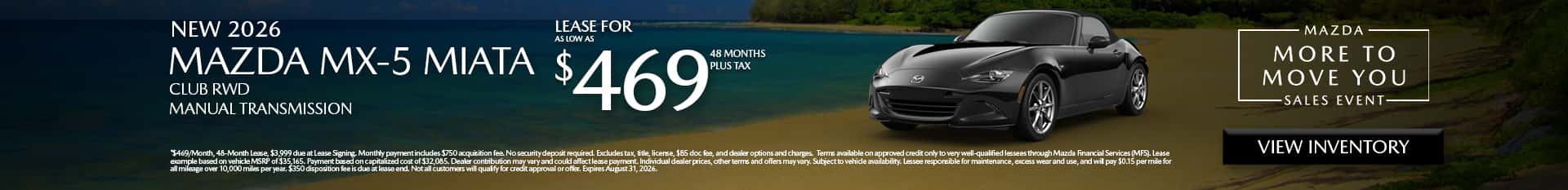 Image saying that there are special lease offers on the Mazda MX-5 Miata at Culver City Mazda