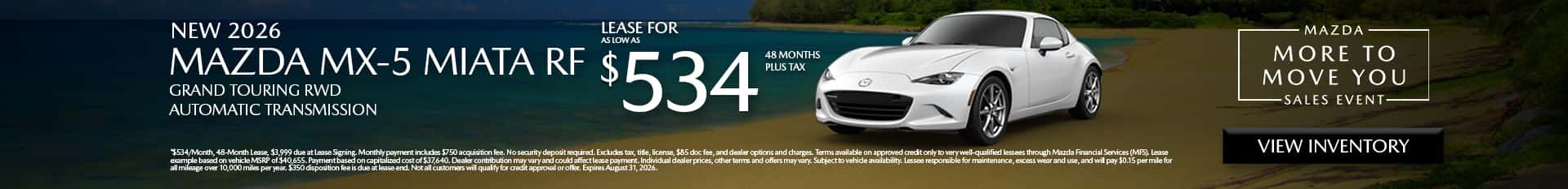 Image saying that there are special lease offers on the Mazda MX-5 Miata RF at Culver City Mazda