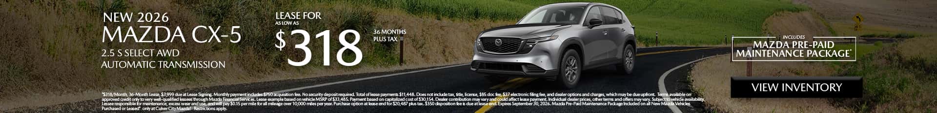 Image saying that there are special lease offers on the Mazda CX-5 at Culver City Mazda