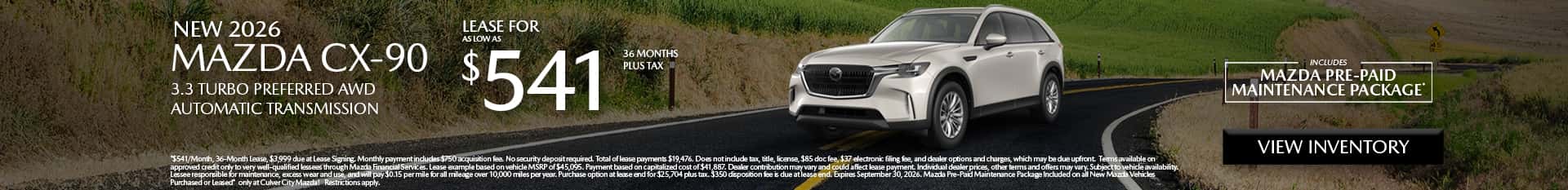 Image saying that there are special lease offers on the Mazda CX-90 at Culver City Mazda