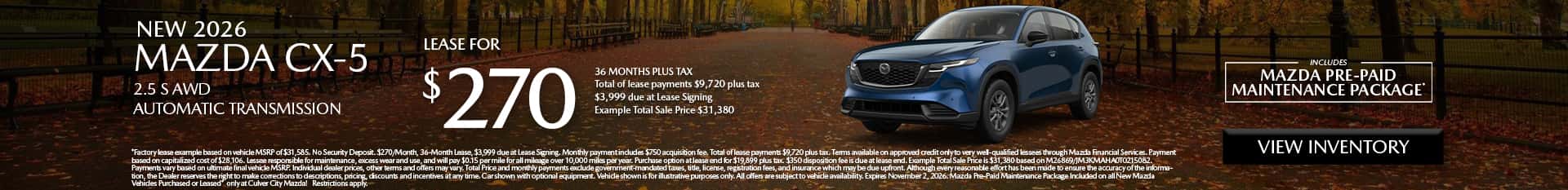 Image saying that there are special lease offers on the Mazda CX-5 at Culver City Mazda