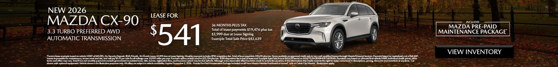 Image saying that there are special lease offers on the Mazda CX-90 at Culver City Mazda