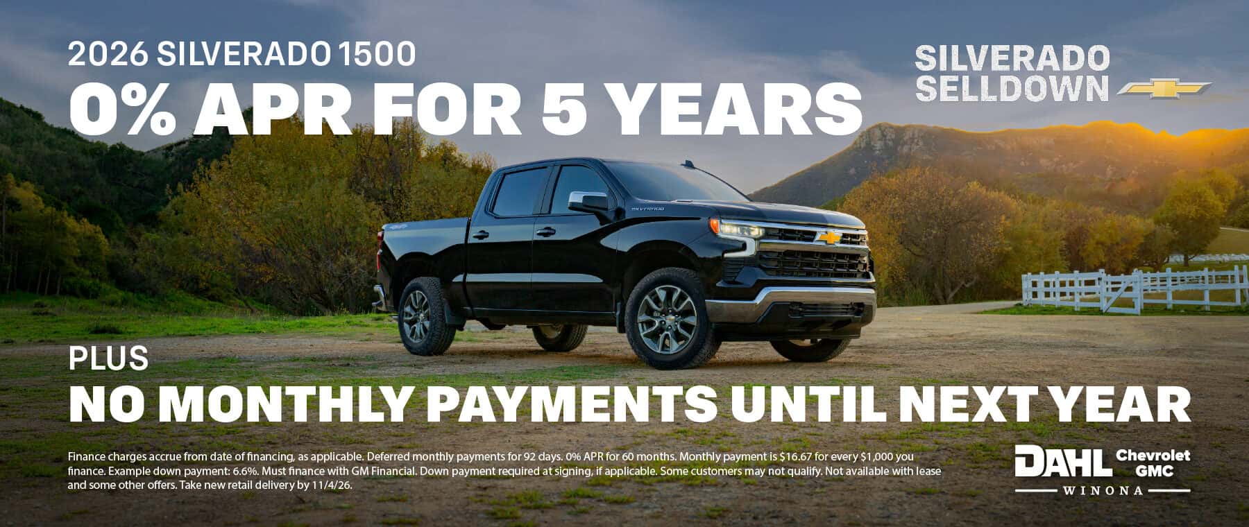 2026 Silverado 1500 with 0% APR for 5 Years, Plus No Monthly Payments Until Next Year