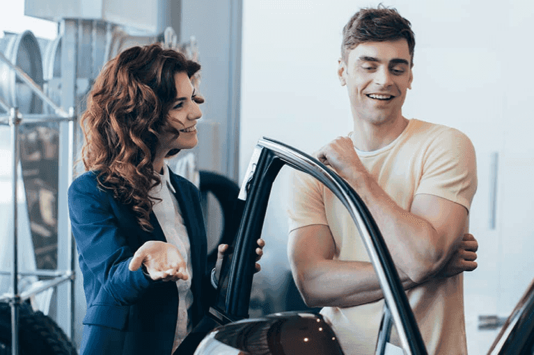 Customer reviewing Nissan service recommendations
