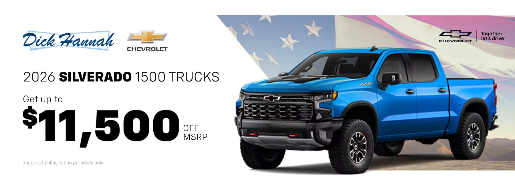 Get up to $11,500 off MSRP on 2026 Silverado 1500 trucks in stock at Dick Hannah Chevrolet!