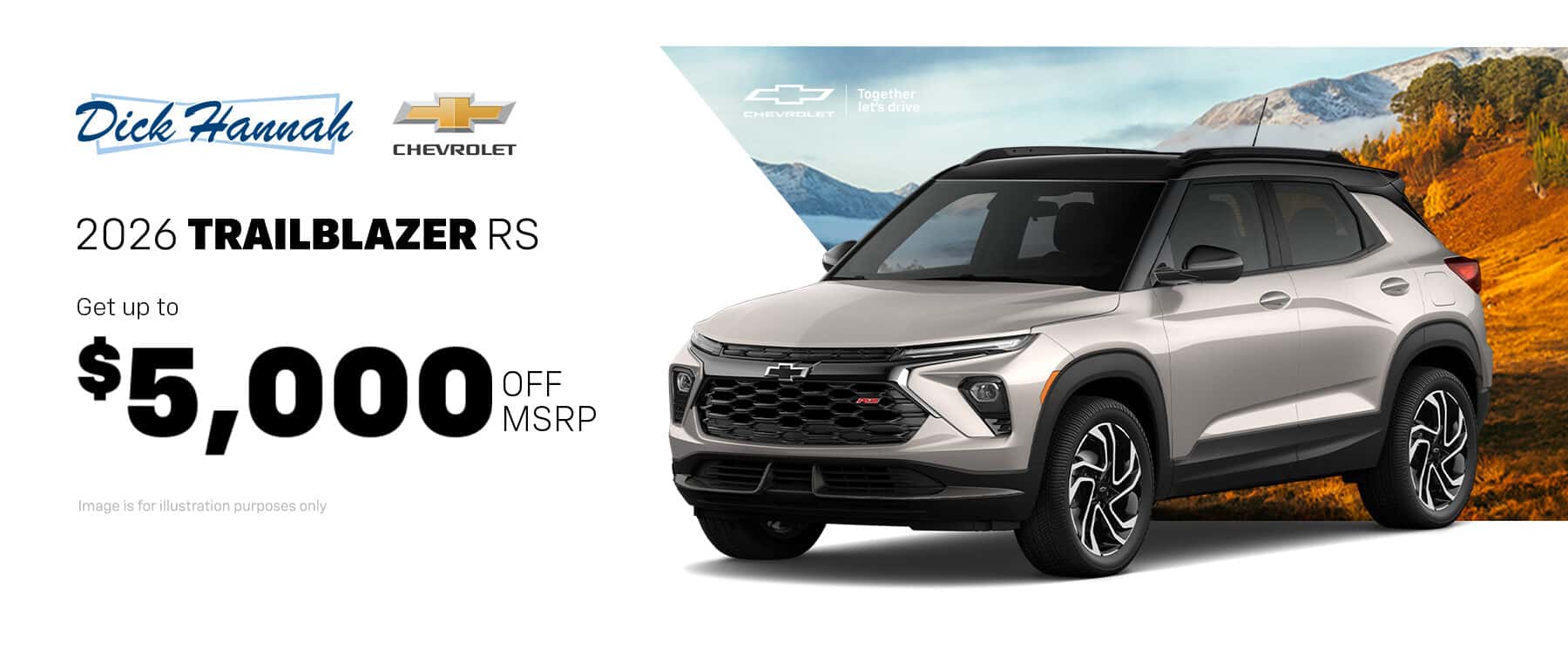Get up to $5,000 off MSRP on 2026 Chevrolet Trailblazer RS in stock at Dick Hannah Chevrolet!