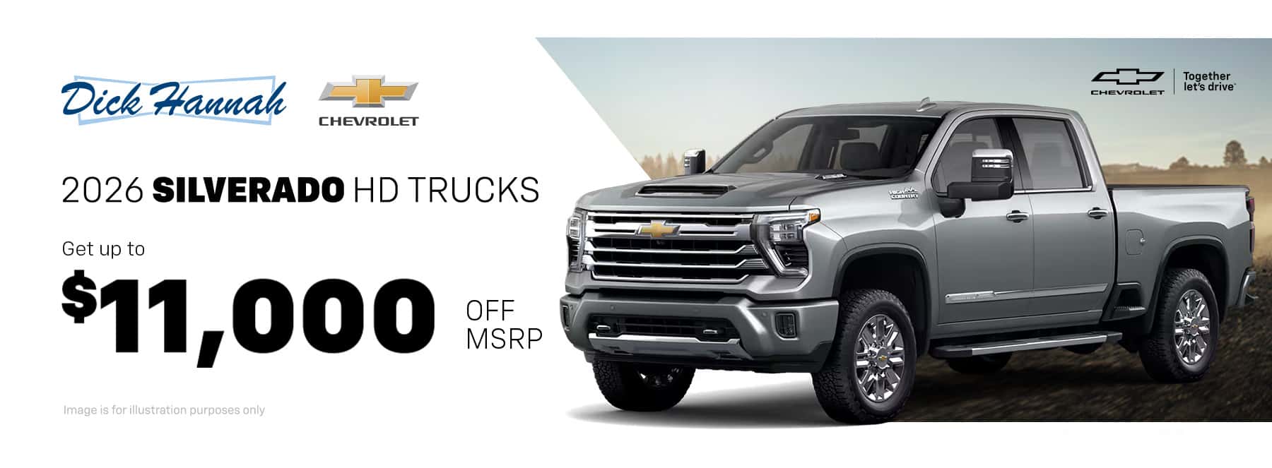 2026 Silverado Heavy Duty Trucks Get up to $11,000 off MSRP on 2026 Silverado HD trucks in stock at Dick Hannah Chevrolet!