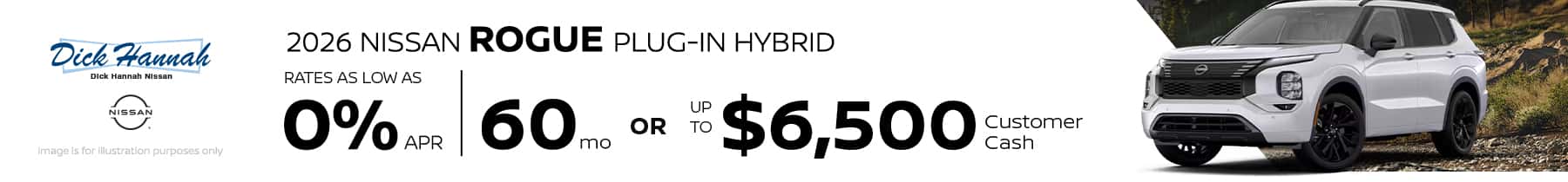 2026 Rogue Plug-in Hybrid 0% APR financing for up to 60 months OR up to $6,500 Customer Cash