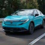 2026 Nissan LEAF Seabreeze Blue Pearl in motion