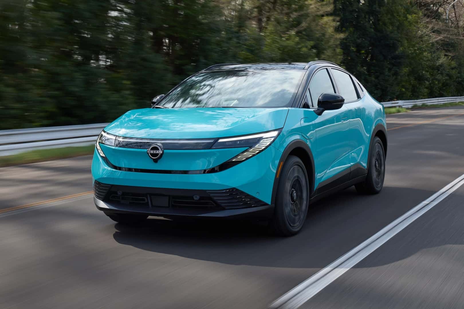 2026 Nissan LEAF Seabreeze Blue Pearl in motion