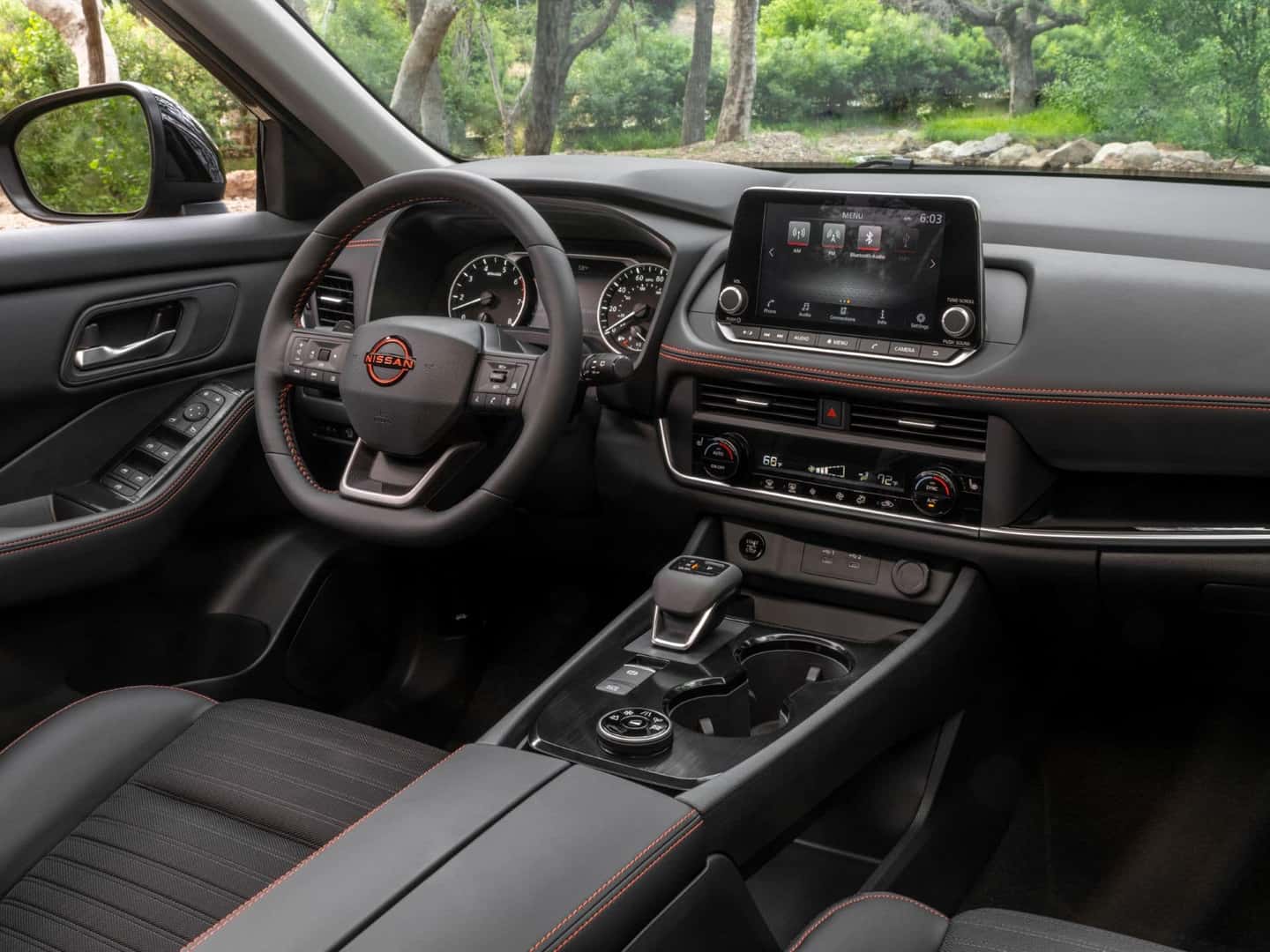 The 2025 Nissan Rogue Rock Creek Trim's Luxurious Front Interior