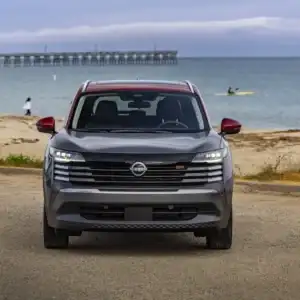 2026 Nissan Kicks Front Grille Detail at the Beach