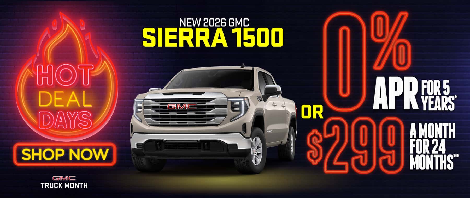 New 2026 GMC Sierra 1500 0% APR for 5 years OR $299 for 24 Months*