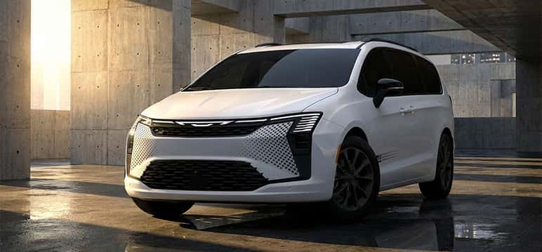 The 2027 Pacifica America250 comes in Red Hot, Bright White, and Hydro Blue with other patriotic elements such as its flag decals, star decals, and America250 badges.