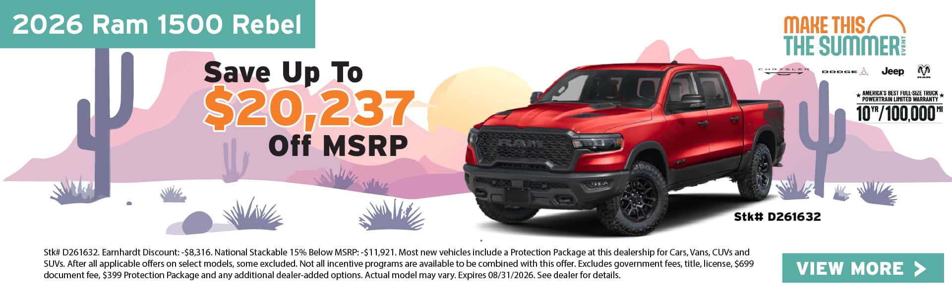 Save up to $20,237 off MSRP on the 2026 RAM 1500 Rebel Crew Cab featuring stock number D261632.