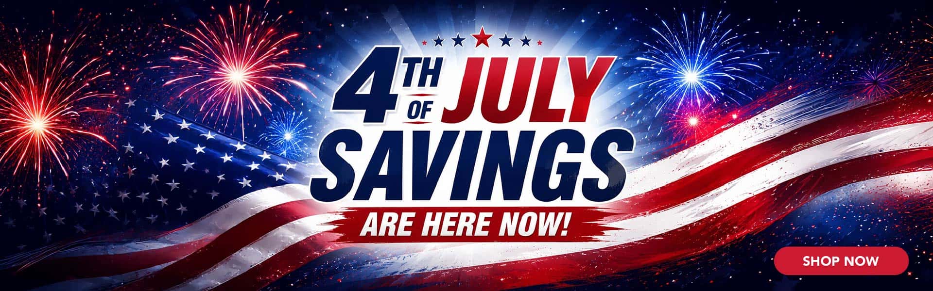 Patriotic Fourth of July savings banner with fireworks for Earnhardt Queen Creek Chrysler Jeep Dodge Ram