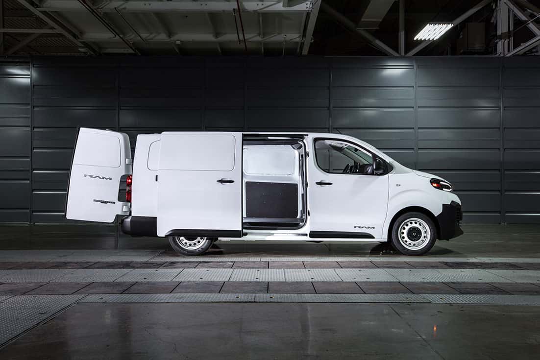 2027 Ram ProMaster City with the sliding side door and rear doors open