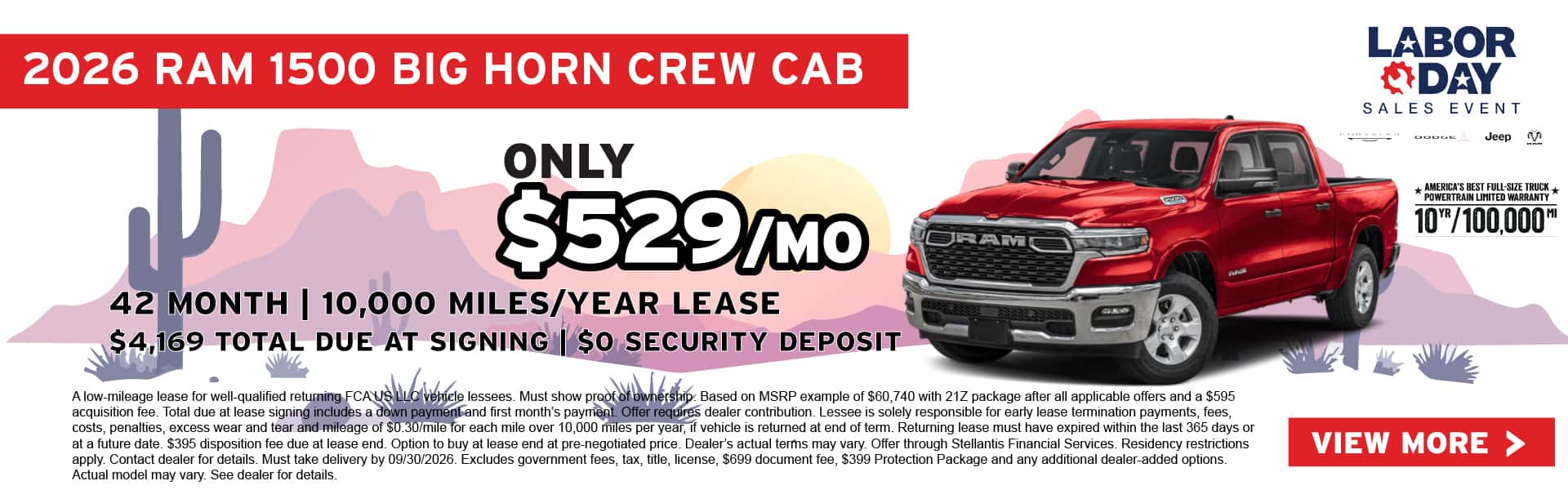2026 Ram 1500 Big Horn Crew Cab lease offer for $529 per month