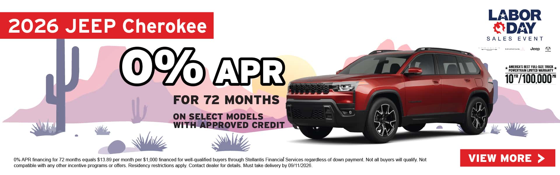 2026 Jeep Cherokee with 0% APR for 72 months offer