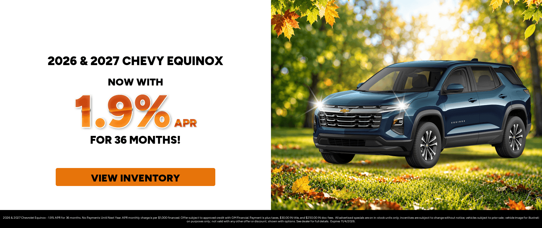 Best finance rates on a 2026 & 2027 Chevrolet Equinox near Logansport, IN