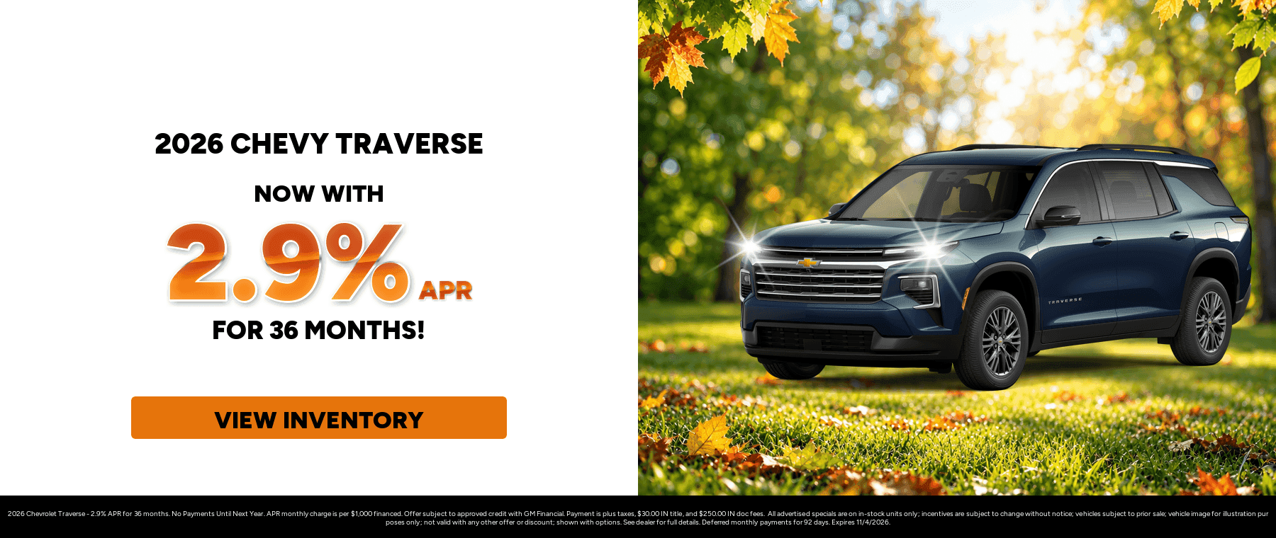 Best finance rates on a 2026 Chevrolet Traverse near Kokomo, IN