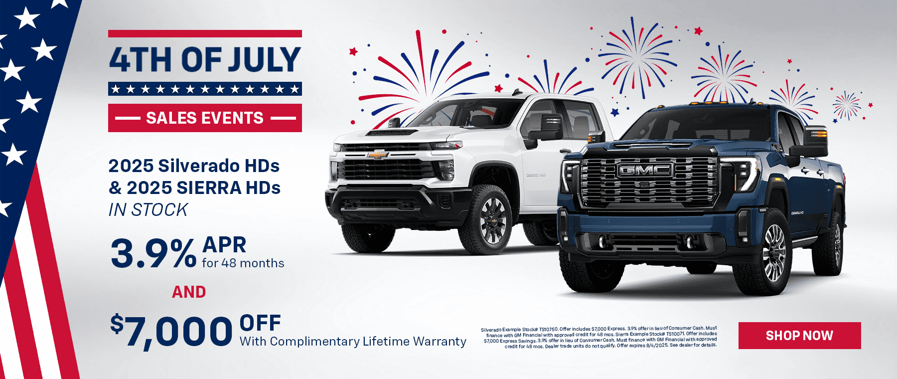 2025 Silverado HDs and 2025 SIERRA HDs IN STOCK Offer: 3.9% APR for 48 months AND $7,000 OFF! With Complimentary Lifetime Warranty
