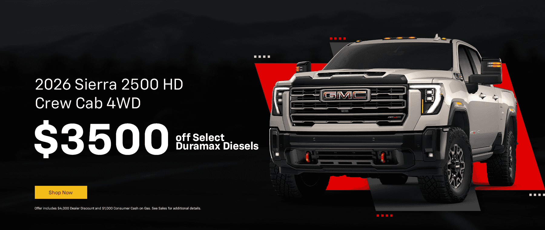 2026 Sierra 2500 HD Crew Cab 4WD –3500 off Select Duramax Diesels