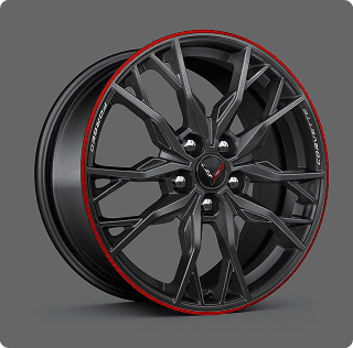 Midnight Gray with Red stripe forged-aluminum wheels