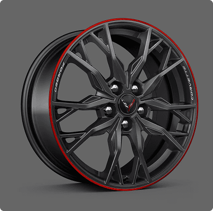 Midnight Gray with Red stripe forged-aluminum wheels