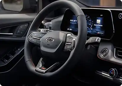 Chevrolet Equinox cockpit with steering wheel and infotainment screen