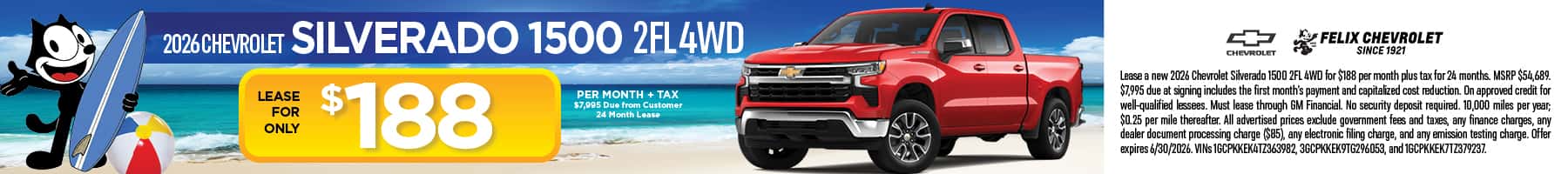 2026 Chevrolet Silverado 1500 2FL 4WD June Lease Special